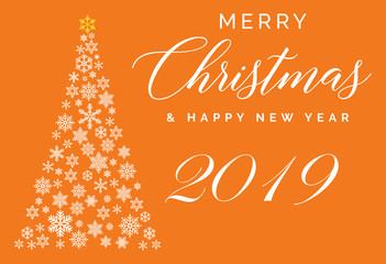 Merry Christmas and Happy New Year 2019 lettering template. Greeting card or invitation. Winter holidays related typograph