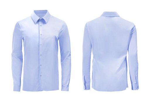 Blue Color Formal Shirt With Button Down Collar Isolated On White