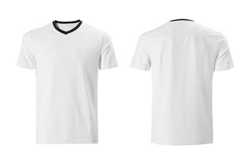 White tshirt with black collar design template isolated on white