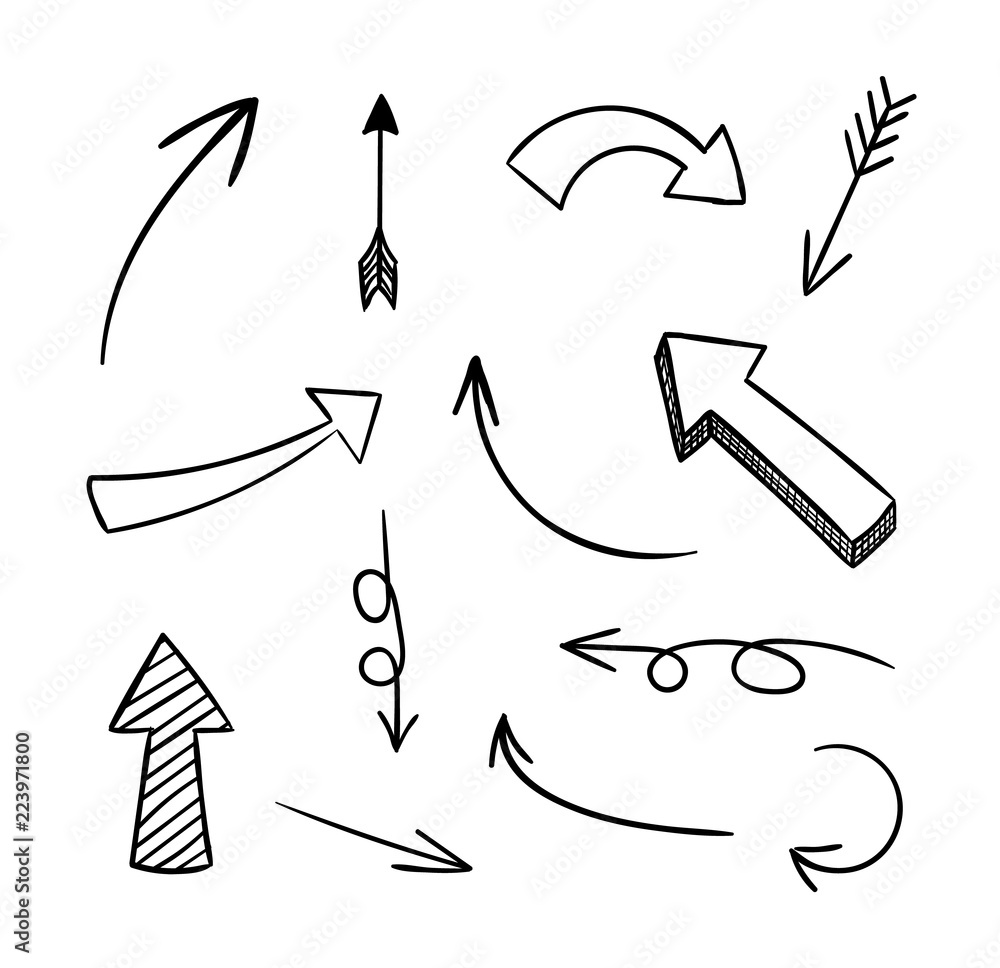 Wall mural Vector Doodle Arrows, Black Drawings Set Isolated. - Wall murals