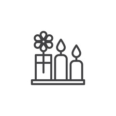 Candles and glass with flower outline icon. linear style sign for mobile concept and web design. Decoration simple line vector icon. Symbol, logo illustration. Pixel perfect vector graphics