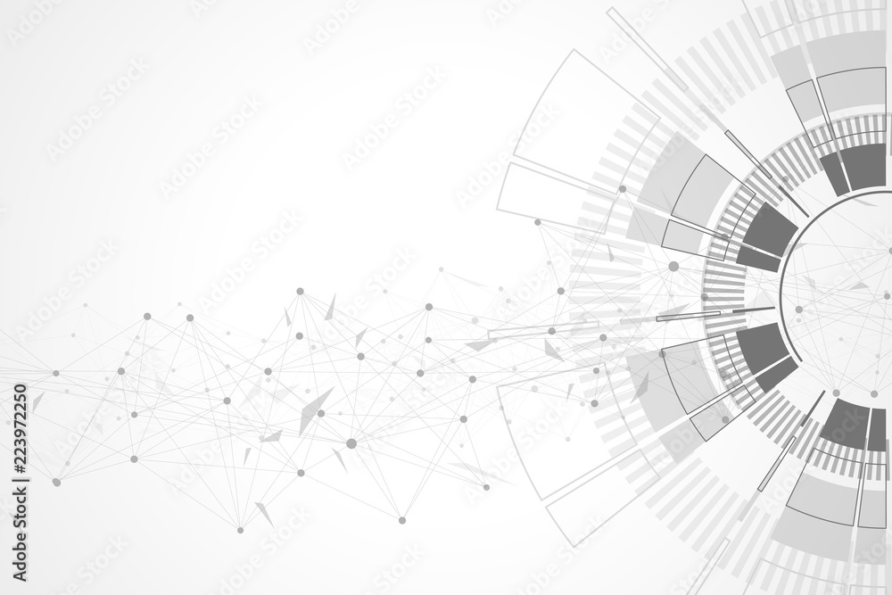 Poster Technology abstract background with connected line and dots. Big data visualization. Perspective backdrop visualization. Analytical networks. Vector illustration.
