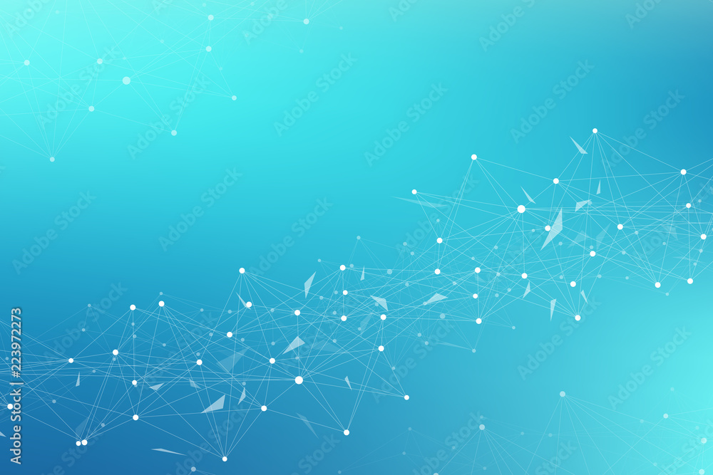 Poster Technology abstract background with connected line and dots. Big data visualization. Perspective backdrop visualization. Analytical networks. Vector illustration.