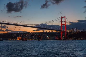Fototapeta na wymiar 15 July Martyrs - Bosphorus bridge at sunset