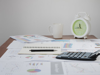 Fototapeta premium Document of account, calculated, financial reporting, with charts, graphs on the desk. The concept of business finance and accounting, Start up business