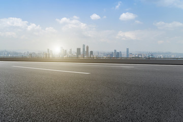 Road pavement and Chongqing urban architecture skyline