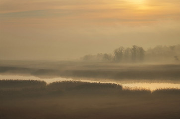 Obraz na płótnie Canvas A misty fog on the Yuzhnyi Bug River.