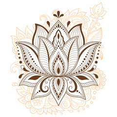 Mehndi lotus flower pattern for Henna drawing and tattoo. Decoration in ethnic oriental, Indian style.