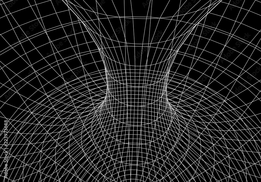 Poster tunnel or wormhole. digital 3d wireframe tunnel. 3d tunnel grid. network cyber technology. surrealis