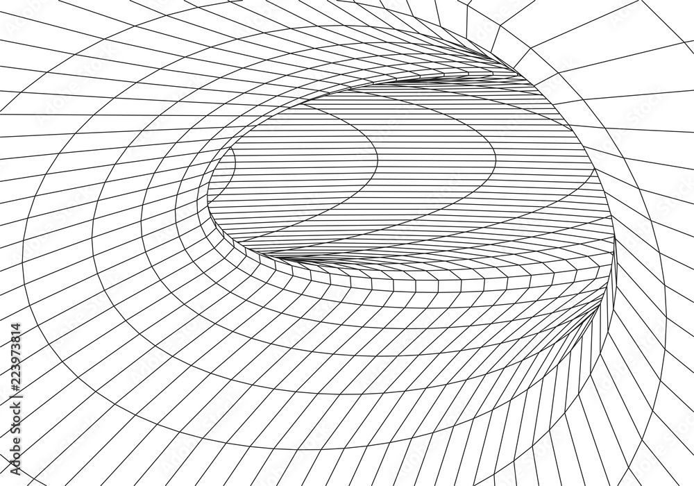 Poster tunnel or wormhole. digital 3d wireframe tunnel. 3d tunnel grid. network cyber technology. surrealis