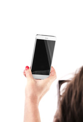 Female Hand holding and Touching a Smartphone