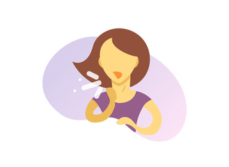 Coughing young lady icon. Colorful flat vector illustration. Isolated on white background.