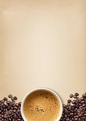 Selbstklebende Fototapeten cup of coffee on old brown paper texture © memorystockphoto