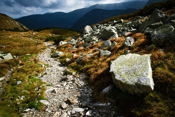 Obraz premium stone walkway into the valley in the mountains