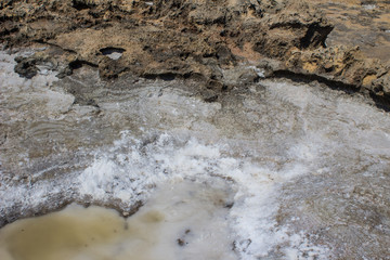 Salty pond on the rocks on the sea coast