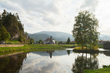 Fototapeta na wymiar lake in Liptovsky Hradok town, Slovakia