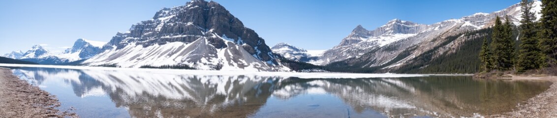 Fototapeta na wymiar Panoramic view of bow lake on icefield parkway, Canada