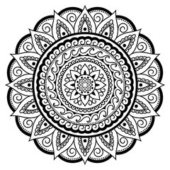 Circular pattern in form of mandala with flower for Henna, Mehndi, tattoo, decoration. Decorative ornament in ethnic oriental style. Coloring book page.