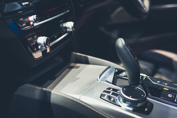Automatic gear stick inside modern car  for background