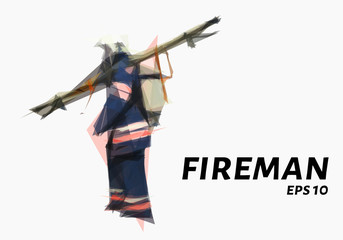 Fireman consists of triangles. Low poly fireman. Vector illustration