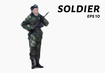 A soldier consists of triangles. Low-poly soldier. Vector illustration