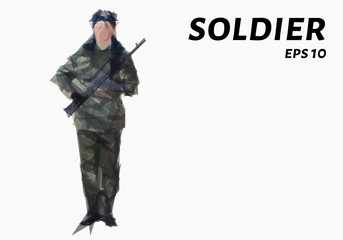 A soldier consists of triangles. Low-poly soldier. Vector illustration