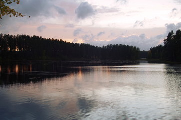 Evening mood over a lake in Dalarna,Sweden
