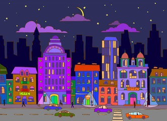 Night city hand drawn background