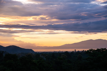 The landscape of the mountains at the sunset Beautiful