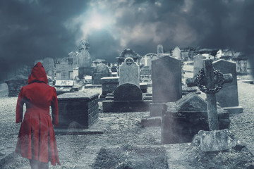 ghost on haunted cemetery