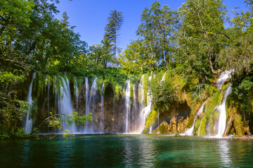 Beautiful waterfall in Plitvice Lakes National Park. Croatia