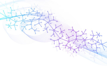 Scientific vector illustration genetic engineering and gene manipulation concept. DNA helix, DNA strand, molecule or atom, neurons. Abstract structure for Science or medical background. Wave flow