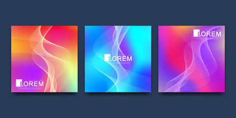 Modern vector template for brochure, cover, banner. Abstract fluid 3d shapes vector trendy liquid colors backgrounds set with colored dynamic waves, lines, particles