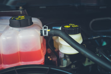 Coolant tank and warning information in engine room