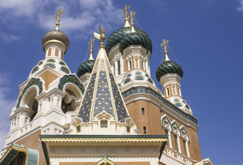 Fototapeta na wymiar Rooftop detail of St.Nicholas ortodox cathedral in Nice, France
