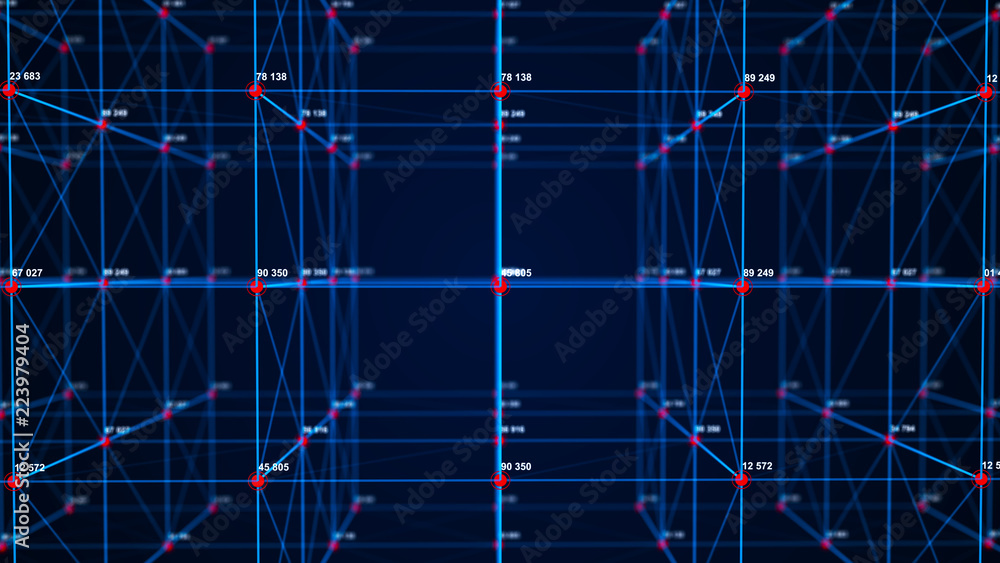 Poster Big data visualization. Technology block chain concept. Futuristic infographic. 3D Rendering. Network connection.