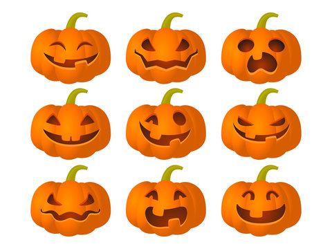 Set of pumpkins with different expressions for the Halloween party. Vector illustration