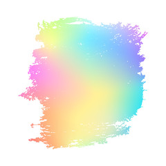 Grunge stain. Holographic. Rainbow colors. Ink splash. Isolated backdrop for text or logo. Liquid stain. Watercolor paint stroke. Holography. Place for text. Design element.