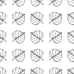 Pattern of black and white outline leaves on a white background. Can be used for printing in textiles, on napkins, wallpaper and other works