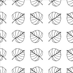 Pattern of black and white outline leaves on a white background. Can be used for printing in textiles, on napkins, wallpaper and other works