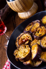 Melitzanes Tiganites - fried aubergines in the Greek style.