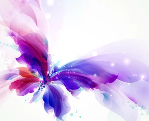 Abstrakter fliegender Schmetterling mit blauen, violetten und cyanfarbenen Flecken © artant