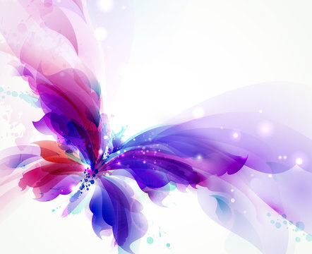Abstract flying butterfly with blue, purple and cyan blots