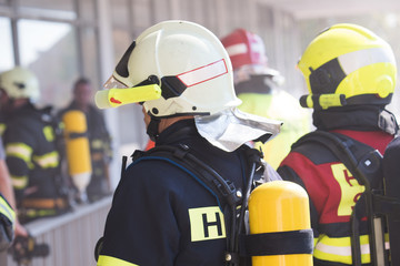Fototapeta premium Firefighters intervening in a disaster