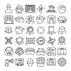 virtual reality icons vector, virtual headset, bold line
