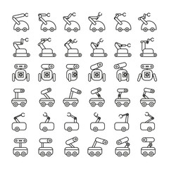industrial robot or robotic arm icons line style