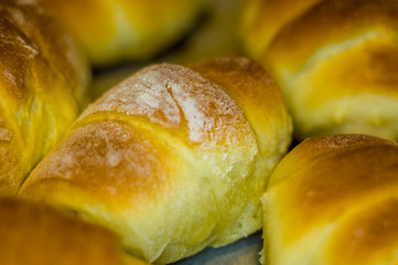 Homemade croissants with sweet filling, close up