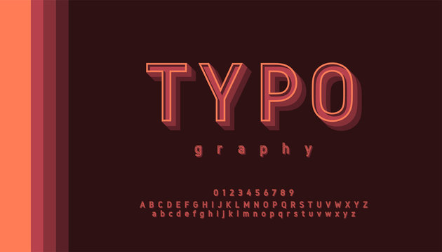 Typography Retro Classic Stylish Pastel Color Font. Minimalist Modern Alphabet Letters And Numbers red color bold font