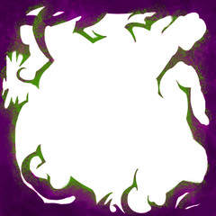 The frame of the sinister trees is purple with green. Halloween. Branches and roots.