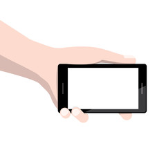 Smart Phone with Empty Display Screen in Human Hand Isolated on White Background Vector Illustration